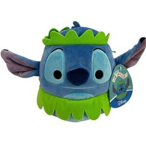 Disney Stitch Squishmallow Hula Skirt Plush NWT Kellytoy Blue Green approx 8”